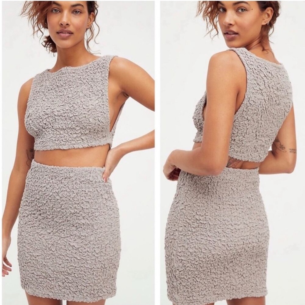 Free People Textured Skirt Set in Gray